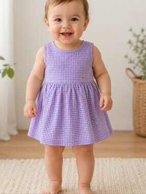 Size 12M Please Mum baby girls pink and white checked dress
